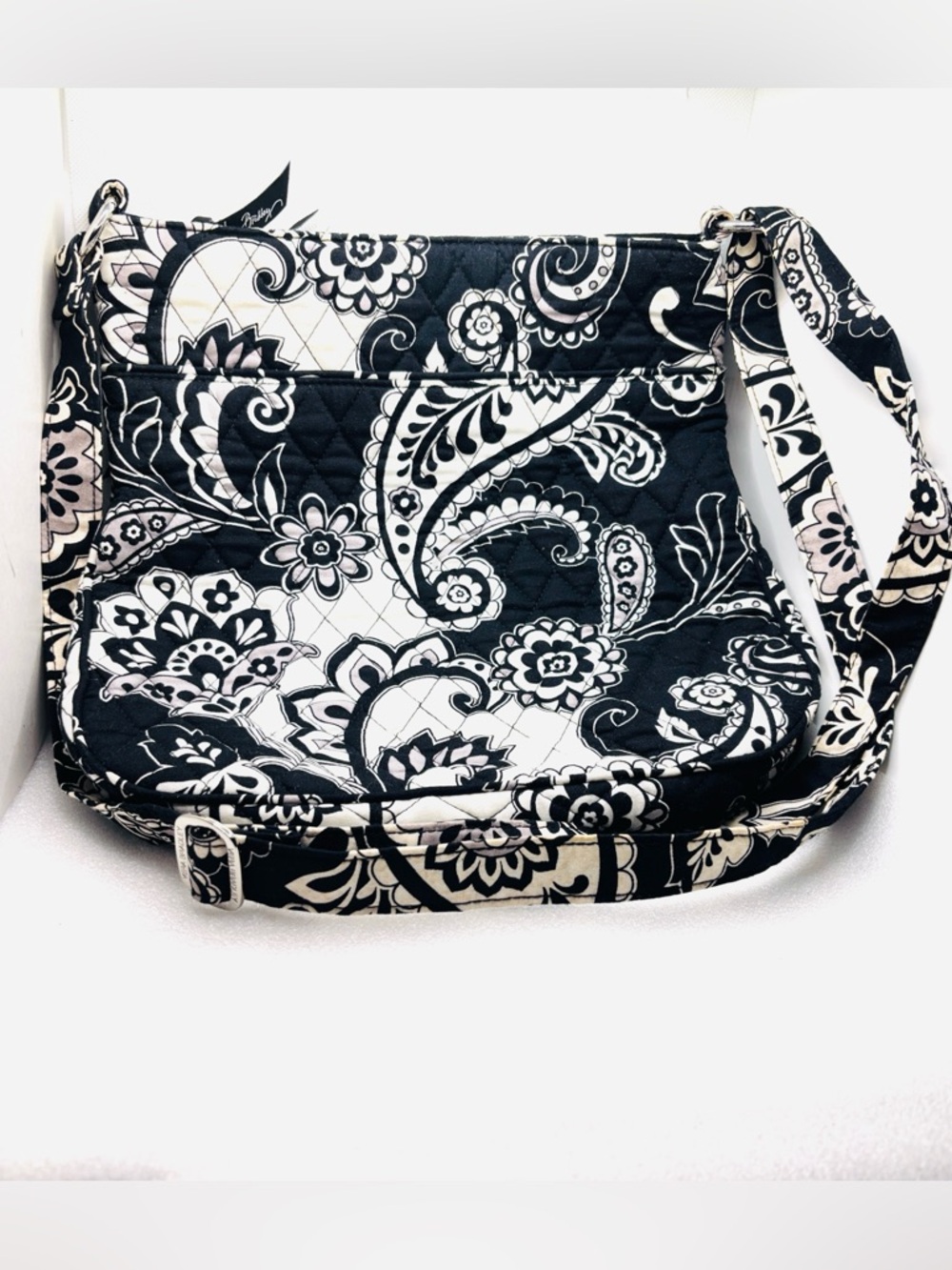 Vera Bradley Quilted Crossbody Purse Bag Black & White "Midnight Paisley" 11.5"
